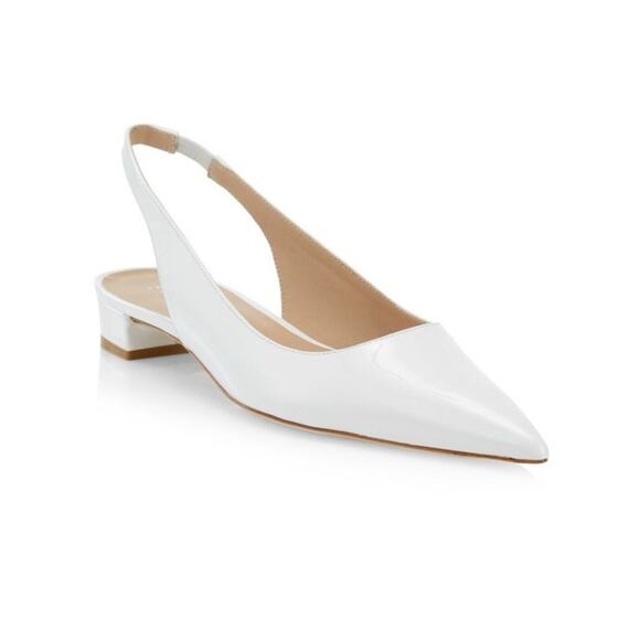 Stuart Weitzman White Patent Leather Slingback Pumps Size 8B Low Heel Dressy - Picture 1 of 9